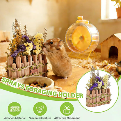 Natural Wood Hamster Spray Holder, Hamster Flower Forage Holder