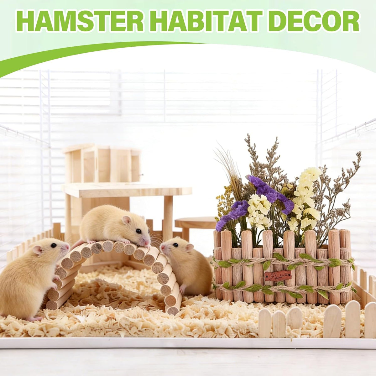 Natural Wood Hamster Spray Holder, Hamster Flower Forage Holder