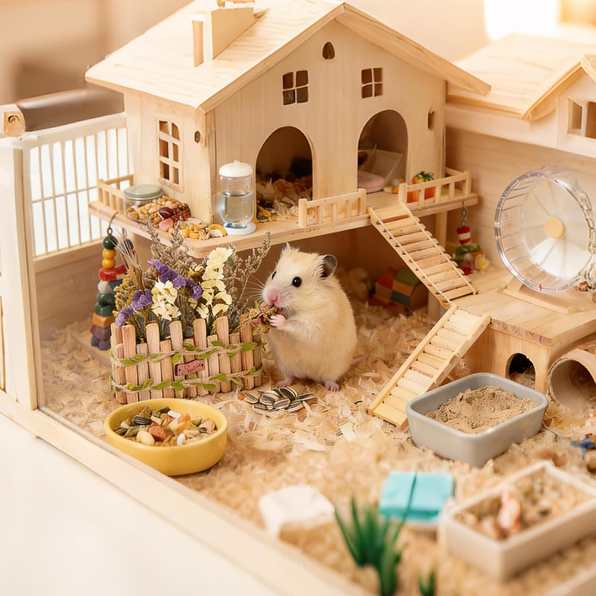 Natural Wood Hamster Spray Holder, Hamster Flower Forage Holder