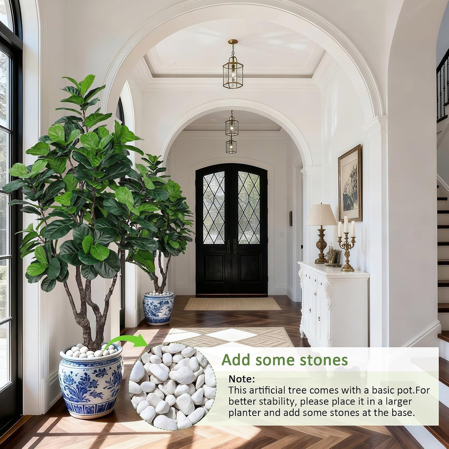 8FT Faux Fiddle Leaf Fig Tree, Large Artificial Plants Indoor Ficus Lyrata Trees, Realistic Fake Tree in Pot Floor Plant for Home Decor Office Christmas Housewarming Gift