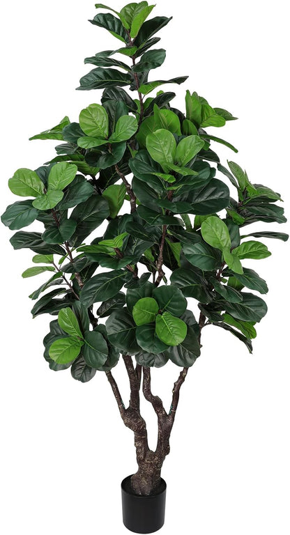 8FT Faux Fiddle Leaf Fig Tree, Large Artificial Plants Indoor Ficus Lyrata Trees, Realistic Fake Tree in Pot Floor Plant for Home Decor Office Christmas Housewarming Gift
