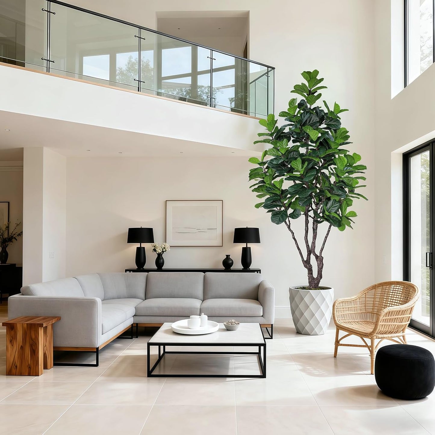 8FT Faux Fiddle Leaf Fig Tree, Large Artificial Plants Indoor Ficus Lyrata Trees, Realistic Fake Tree in Pot Floor Plant for Home Decor Office Christmas Housewarming Gift