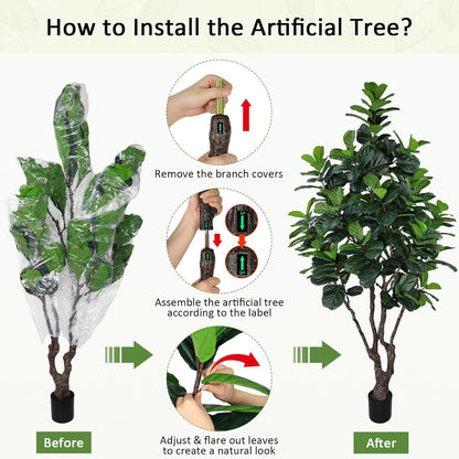 8FT Faux Fiddle Leaf Fig Tree, Large Artificial Plants Indoor Ficus Lyrata Trees, Realistic Fake Tree in Pot Floor Plant for Home Decor Office Christmas Housewarming Gift