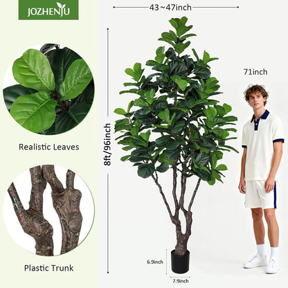 8FT Faux Fiddle Leaf Fig Tree, Large Artificial Plants Indoor Ficus Lyrata Trees, Realistic Fake Tree in Pot Floor Plant for Home Decor Office Christmas Housewarming Gift