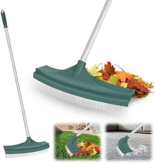 Artificial Turf Rake, Curved Grass Rake with 4-Section Adjustable Steel Handle from 30" to 53", Hand Telescopic Brush, for Artificial Turf, Patios, Carpets, Pet Hairs and Garden Lawn Clean