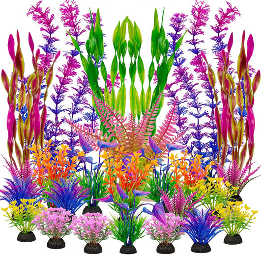 25pcs Fish Tank Artificial Plastic Plants Decorations Large Aquarium Decor Betta Goldfish Tank Accessories Fish Bowl Ornaments (Colorful)