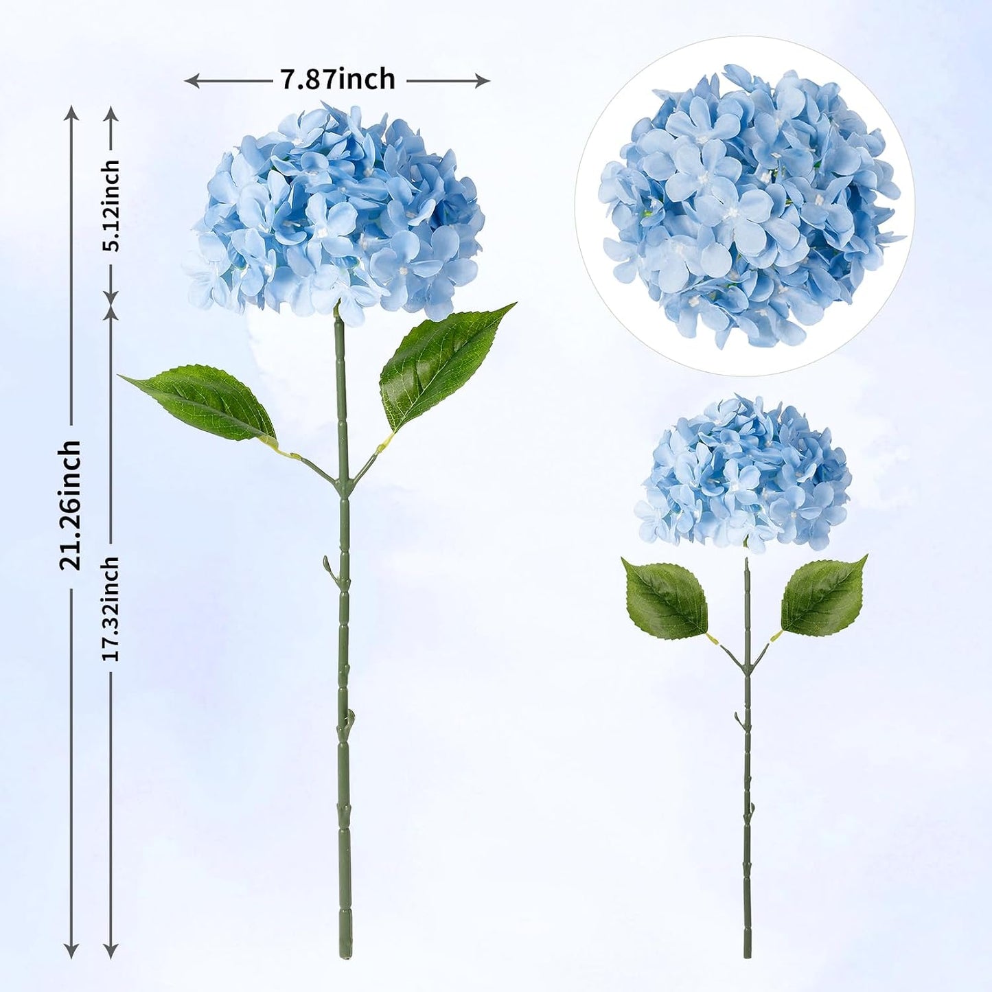Blue Hydrangea Artificial Flowers 10pcs 22" Faux Hydrangea | Hydrangea Artificial Flowers with Stems Bouquets Arrangement for Home Table Centerpieces Wedding Birthday Party Decoration