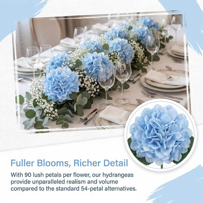 Blue Hydrangea Artificial Flowers 10pcs 22" Faux Hydrangea | Hydrangea Artificial Flowers with Stems Bouquets Arrangement for Home Table Centerpieces Wedding Birthday Party Decoration