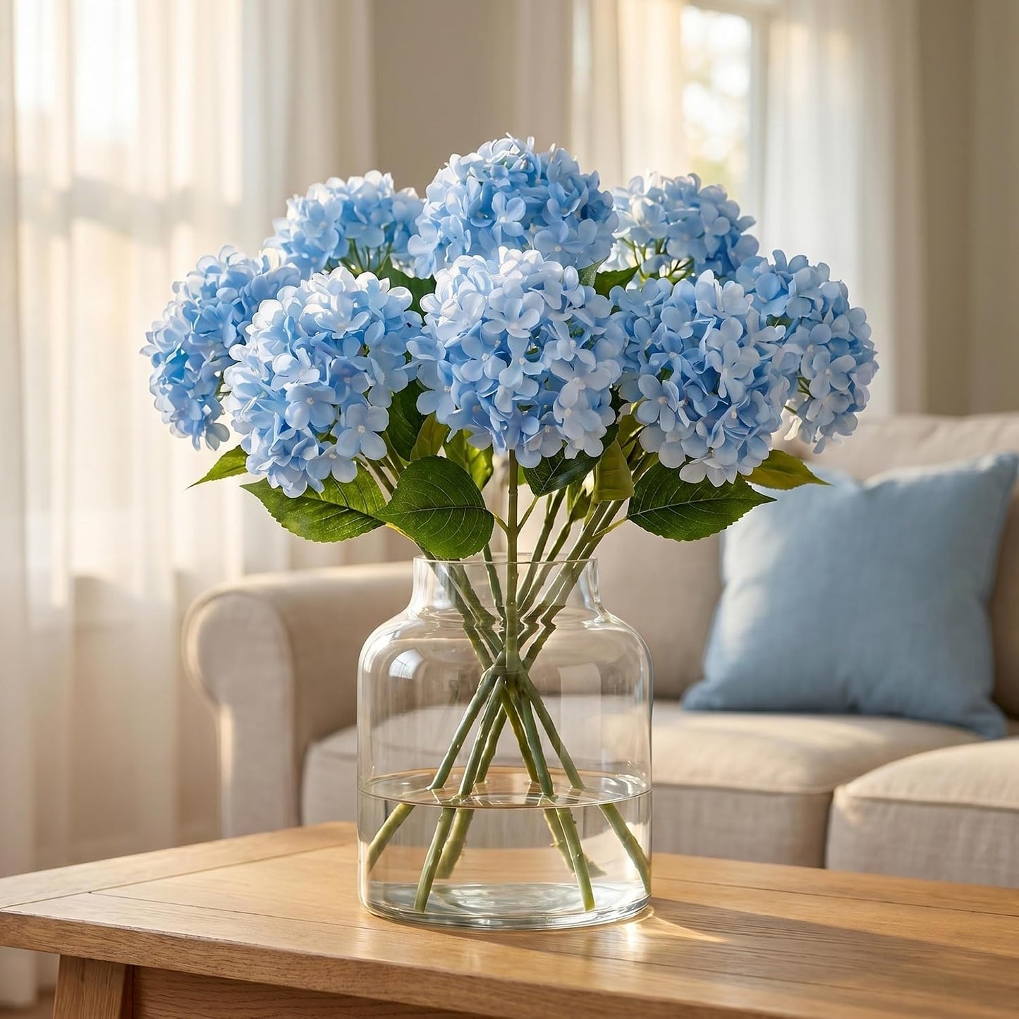 Blue Hydrangea Artificial Flowers 10pcs 22" Faux Hydrangea | Hydrangea Artificial Flowers with Stems Bouquets Arrangement for Home Table Centerpieces Wedding Birthday Party Decoration