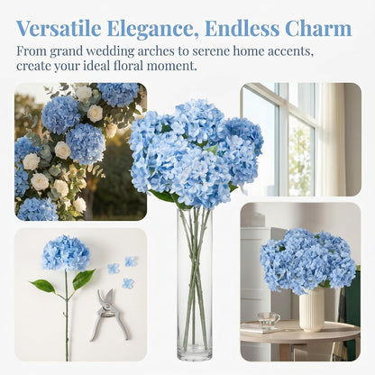 Blue Hydrangea Artificial Flowers 10pcs 22" Faux Hydrangea | Hydrangea Artificial Flowers with Stems Bouquets Arrangement for Home Table Centerpieces Wedding Birthday Party Decoration