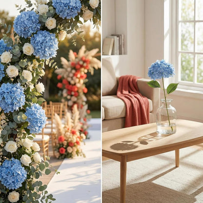 Blue Hydrangea Artificial Flowers 10pcs 22" Faux Hydrangea | Hydrangea Artificial Flowers with Stems Bouquets Arrangement for Home Table Centerpieces Wedding Birthday Party Decoration