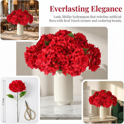 Blue Hydrangea Artificial Flowers 10pcs 22" Faux Hydrangea | Hydrangea Artificial Flowers with Stems Bouquets Arrangement for Home Table Centerpieces Wedding Birthday Party Decoration