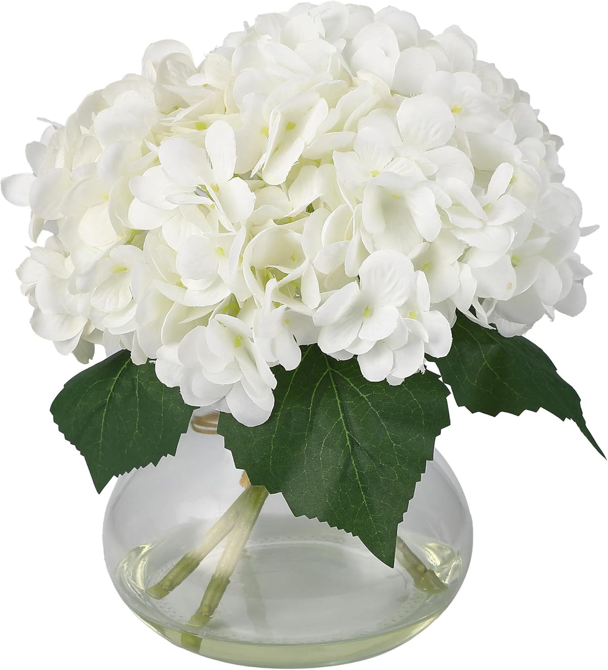 Artificial Hydrangea Flowers with Glass Vase & Fake Water - Faux Hydrangea for Home Table, Wedding Party, Office Decor | Realistic Fake Hydrangeas, Silk Flowers for Vase Arrangement(Hydrangea, white)