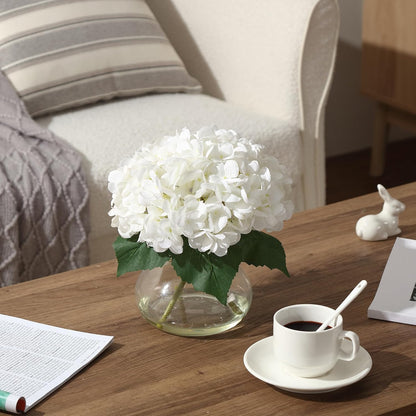 Artificial Hydrangea Flowers with Glass Vase & Fake Water - Faux Hydrangea for Home Table, Wedding Party, Office Decor | Realistic Fake Hydrangeas, Silk Flowers for Vase Arrangement(Hydrangea, white)