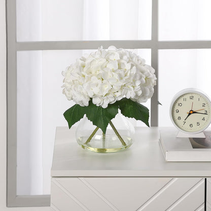 Artificial Hydrangea Flowers with Glass Vase & Fake Water - Faux Hydrangea for Home Table, Wedding Party, Office Decor | Realistic Fake Hydrangeas, Silk Flowers for Vase Arrangement(Hydrangea, white)