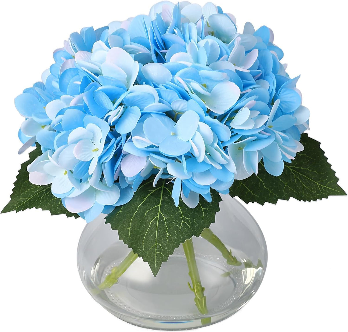 Artificial Hydrangea Flowers with Glass Vase & Fake Water - Faux Hydrangea for Home Table, Wedding Party, Office Decor | Realistic Fake Hydrangeas, Silk Flowers for Vase Arrangement(Hydrangea, white)