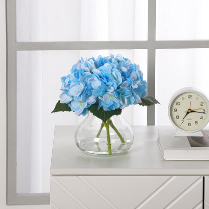 Artificial Hydrangea Flowers with Glass Vase & Fake Water - Faux Hydrangea for Home Table, Wedding Party, Office Decor | Realistic Fake Hydrangeas, Silk Flowers for Vase Arrangement(Hydrangea, white)