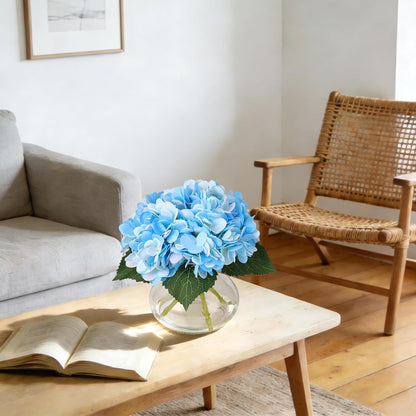 Artificial Hydrangea Flowers with Glass Vase & Fake Water - Faux Hydrangea for Home Table, Wedding Party, Office Decor | Realistic Fake Hydrangeas, Silk Flowers for Vase Arrangement(Hydrangea, white)