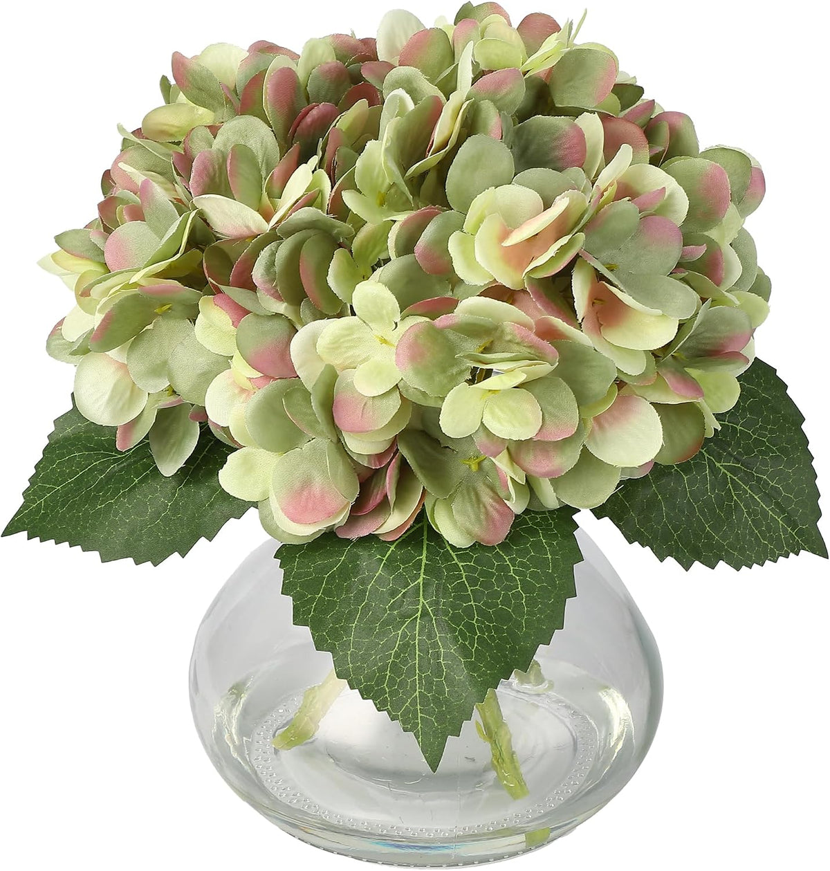 Artificial Hydrangea Flowers with Glass Vase & Fake Water - Faux Hydrangea for Home Table, Wedding Party, Office Decor | Realistic Fake Hydrangeas, Silk Flowers for Vase Arrangement(Hydrangea, white)