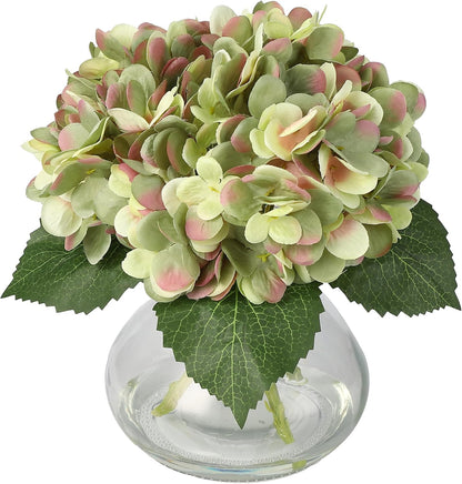 Artificial Hydrangea Flowers with Glass Vase & Fake Water - Faux Hydrangea for Home Table, Wedding Party, Office Decor | Realistic Fake Hydrangeas, Silk Flowers for Vase Arrangement(Hydrangea, white)