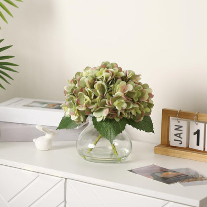 Artificial Hydrangea Flowers with Glass Vase & Fake Water - Faux Hydrangea for Home Table, Wedding Party, Office Decor | Realistic Fake Hydrangeas, Silk Flowers for Vase Arrangement(Hydrangea, white)