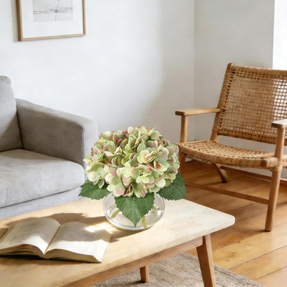 Artificial Hydrangea Flowers with Glass Vase & Fake Water - Faux Hydrangea for Home Table, Wedding Party, Office Decor | Realistic Fake Hydrangeas, Silk Flowers for Vase Arrangement(Hydrangea, white)