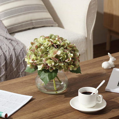 Artificial Hydrangea Flowers with Glass Vase & Fake Water - Faux Hydrangea for Home Table, Wedding Party, Office Decor | Realistic Fake Hydrangeas, Silk Flowers for Vase Arrangement(Hydrangea, white)