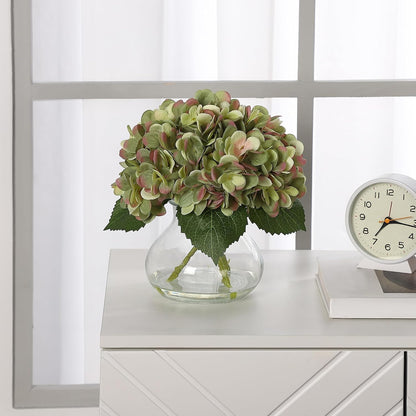 Artificial Hydrangea Flowers with Glass Vase & Fake Water - Faux Hydrangea for Home Table, Wedding Party, Office Decor | Realistic Fake Hydrangeas, Silk Flowers for Vase Arrangement(Hydrangea, white)
