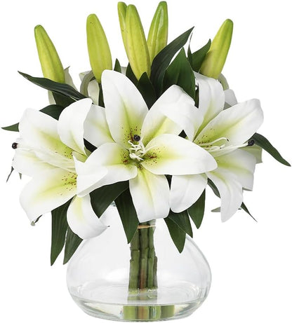 Artificial Hydrangea Flowers with Glass Vase & Fake Water - Faux Hydrangea for Home Table, Wedding Party, Office Decor | Realistic Fake Hydrangeas, Silk Flowers for Vase Arrangement(Hydrangea, white)