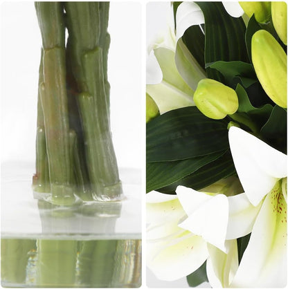 Artificial Hydrangea Flowers with Glass Vase & Fake Water - Faux Hydrangea for Home Table, Wedding Party, Office Decor | Realistic Fake Hydrangeas, Silk Flowers for Vase Arrangement(Hydrangea, white)