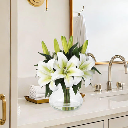 Artificial Hydrangea Flowers with Glass Vase & Fake Water - Faux Hydrangea for Home Table, Wedding Party, Office Decor | Realistic Fake Hydrangeas, Silk Flowers for Vase Arrangement(Hydrangea, white)