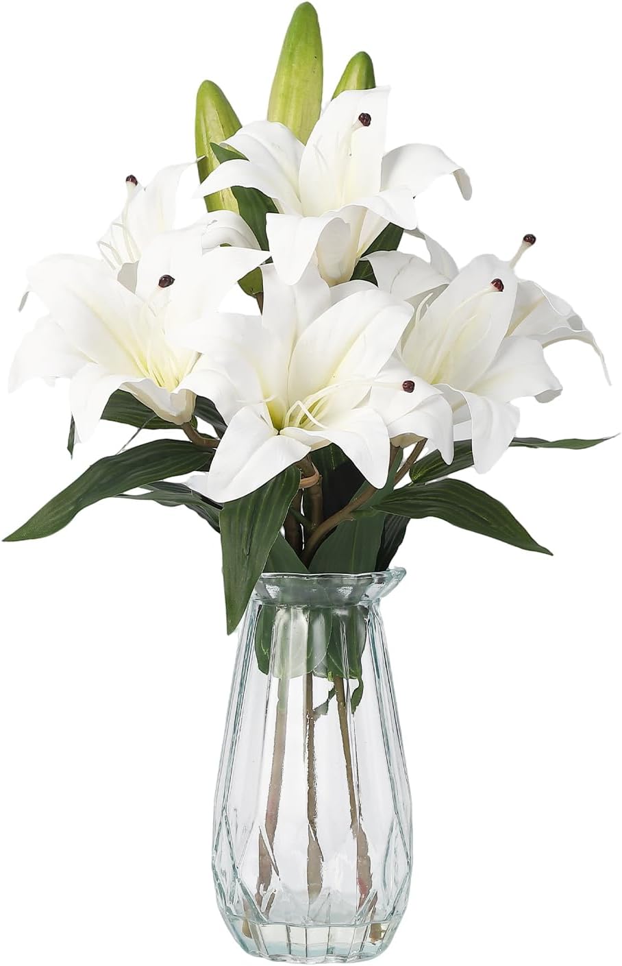 Artificial Hydrangea Flowers with Glass Vase & Fake Water - Faux Hydrangea for Home Table, Wedding Party, Office Decor | Realistic Fake Hydrangeas, Silk Flowers for Vase Arrangement(Hydrangea, white)