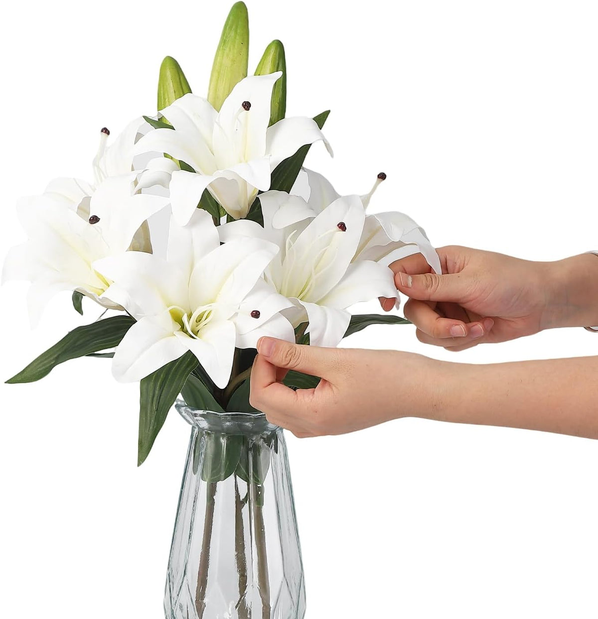 Artificial Hydrangea Flowers with Glass Vase & Fake Water - Faux Hydrangea for Home Table, Wedding Party, Office Decor | Realistic Fake Hydrangeas, Silk Flowers for Vase Arrangement(Hydrangea, white)