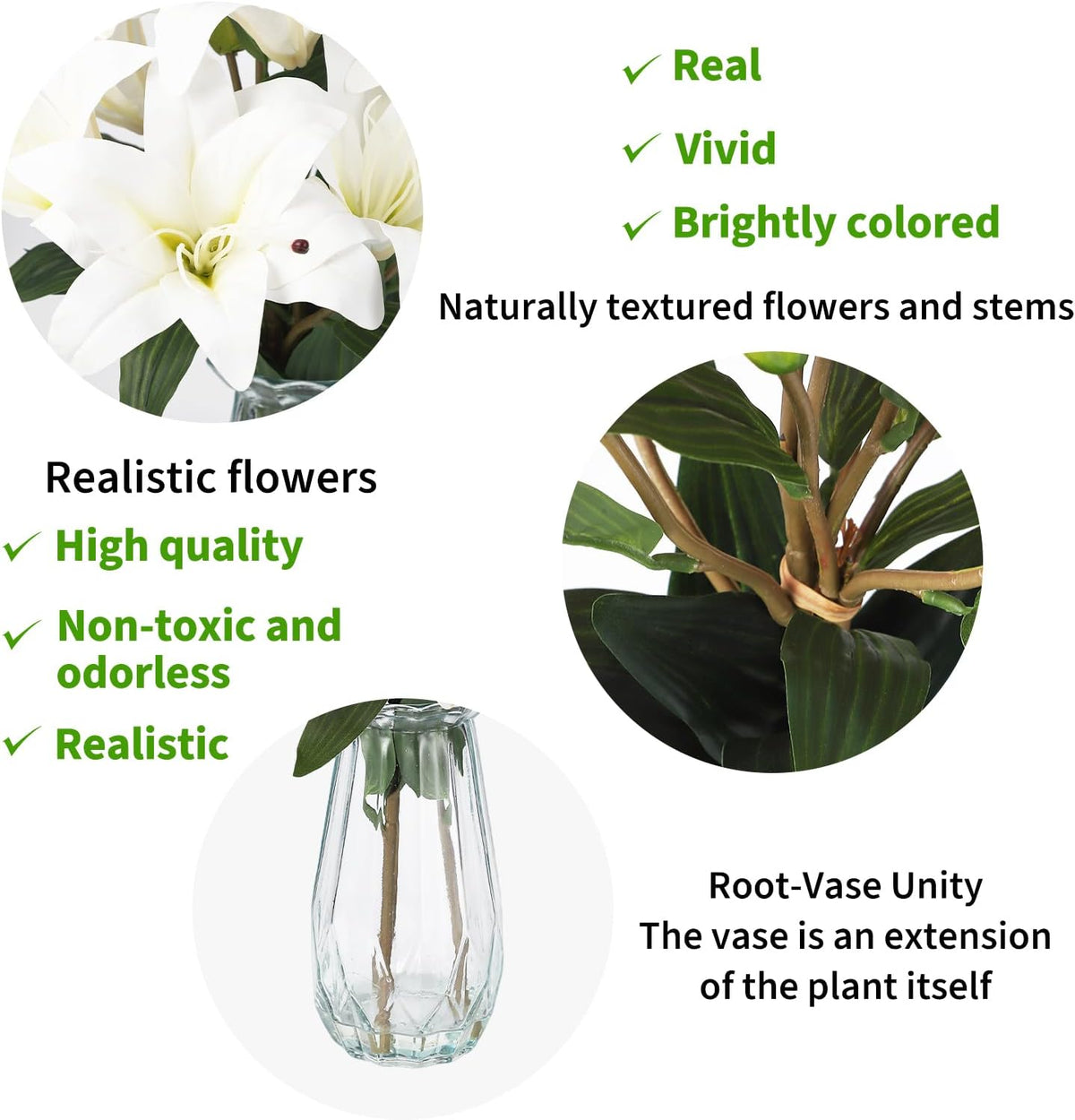 Artificial Hydrangea Flowers with Glass Vase & Fake Water - Faux Hydrangea for Home Table, Wedding Party, Office Decor | Realistic Fake Hydrangeas, Silk Flowers for Vase Arrangement(Hydrangea, white)