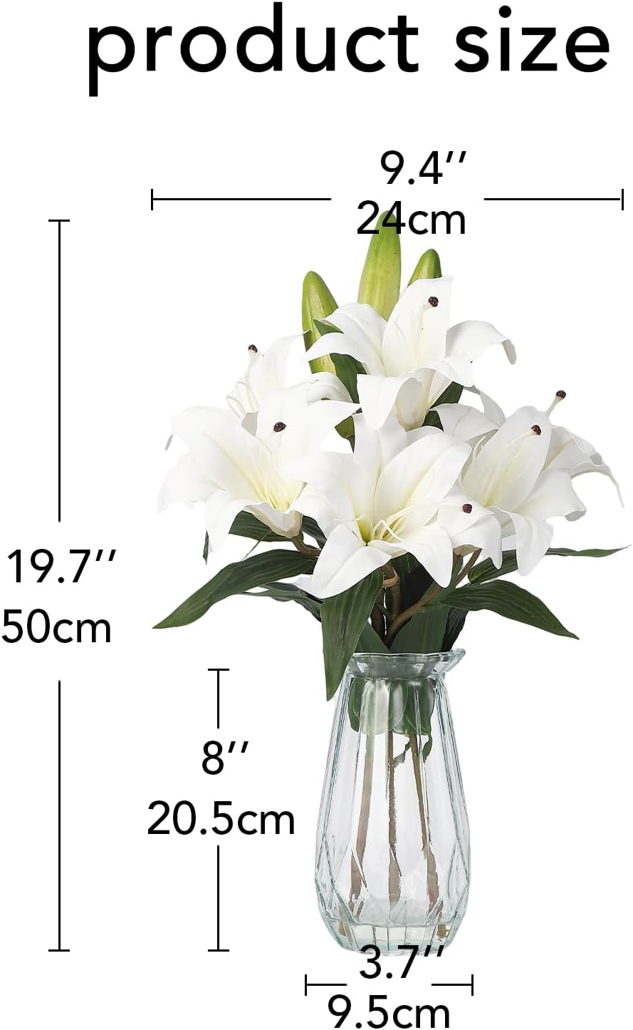 Artificial Hydrangea Flowers with Glass Vase & Fake Water - Faux Hydrangea for Home Table, Wedding Party, Office Decor | Realistic Fake Hydrangeas, Silk Flowers for Vase Arrangement(Hydrangea, white)