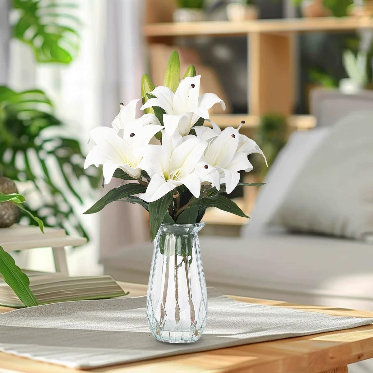 Artificial Hydrangea Flowers with Glass Vase & Fake Water - Faux Hydrangea for Home Table, Wedding Party, Office Decor | Realistic Fake Hydrangeas, Silk Flowers for Vase Arrangement(Hydrangea, white)