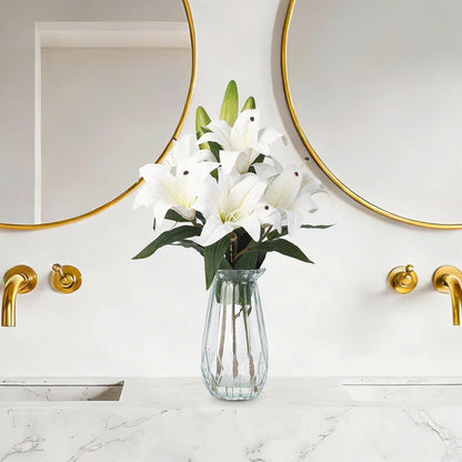 Artificial Hydrangea Flowers with Glass Vase & Fake Water - Faux Hydrangea for Home Table, Wedding Party, Office Decor | Realistic Fake Hydrangeas, Silk Flowers for Vase Arrangement(Hydrangea, white)