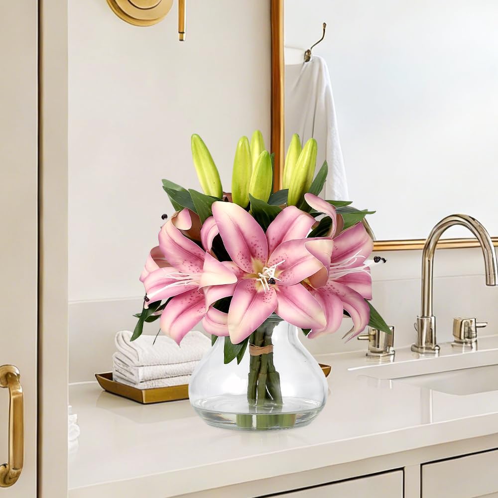 Artificial Hydrangea Flowers with Glass Vase & Fake Water - Faux Hydrangea for Home Table, Wedding Party, Office Decor | Realistic Fake Hydrangeas, Silk Flowers for Vase Arrangement(Hydrangea, white)
