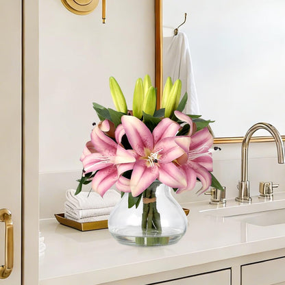 Artificial Hydrangea Flowers with Glass Vase & Fake Water - Faux Hydrangea for Home Table, Wedding Party, Office Decor | Realistic Fake Hydrangeas, Silk Flowers for Vase Arrangement(Hydrangea, white)