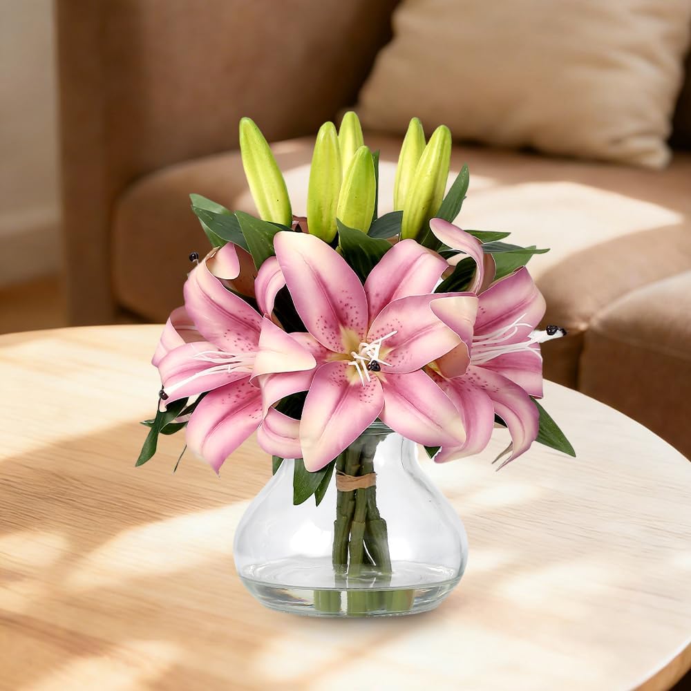 Artificial Hydrangea Flowers with Glass Vase & Fake Water - Faux Hydrangea for Home Table, Wedding Party, Office Decor | Realistic Fake Hydrangeas, Silk Flowers for Vase Arrangement(Hydrangea, white)
