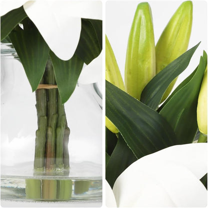 Artificial Hydrangea Flowers with Glass Vase & Fake Water - Faux Hydrangea for Home Table, Wedding Party, Office Decor | Realistic Fake Hydrangeas, Silk Flowers for Vase Arrangement(Hydrangea, white)