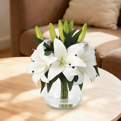 Artificial Hydrangea Flowers with Glass Vase & Fake Water - Faux Hydrangea for Home Table, Wedding Party, Office Decor | Realistic Fake Hydrangeas, Silk Flowers for Vase Arrangement(Hydrangea, white)