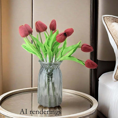 10-Heads Artificial Flowers PU Mini Real Touch Tulip Bouquets for Home Wedding Party Centerpiece Decoration (Coral) | 13.38 Inch,Real Touch PU Faux Floral,Mini Artificial Flowers for Home Decor Wedding Centerpiece Party Table Arrangment
