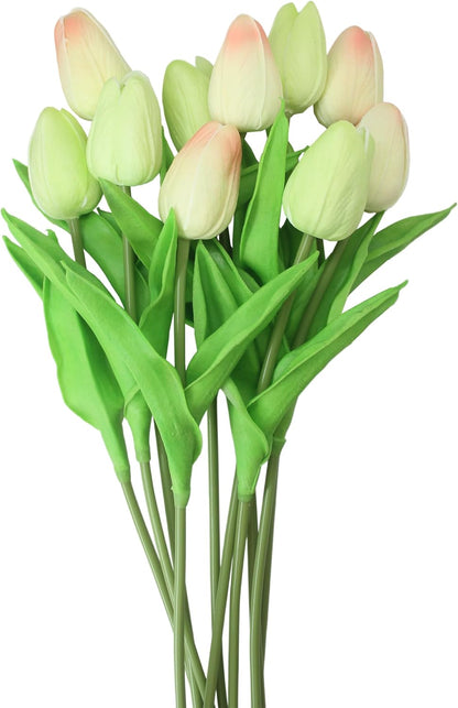 10-Heads Artificial Flowers PU Mini Real Touch Tulip Bouquets for Home Wedding Party Centerpiece Decoration (Coral) | 13.38 Inch,Real Touch PU Faux Floral,Mini Artificial Flowers for Home Decor Wedding Centerpiece Party Table Arrangment