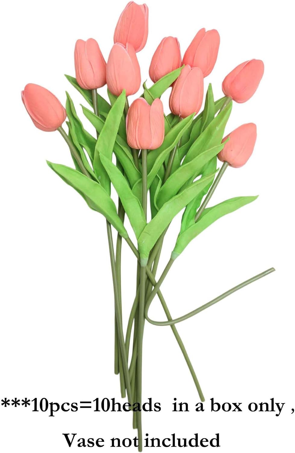 10-Heads Artificial Flowers PU Mini Real Touch Tulip Bouquets for Home Wedding Party Centerpiece Decoration (Coral) | 13.38 Inch,Real Touch PU Faux Floral,Mini Artificial Flowers for Home Decor Wedding Centerpiece Party Table Arrangment