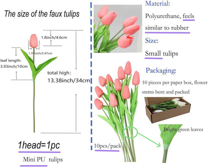 10-Heads Artificial Flowers PU Mini Real Touch Tulip Bouquets for Home Wedding Party Centerpiece Decoration (Coral) | 13.38 Inch,Real Touch PU Faux Floral,Mini Artificial Flowers for Home Decor Wedding Centerpiece Party Table Arrangment