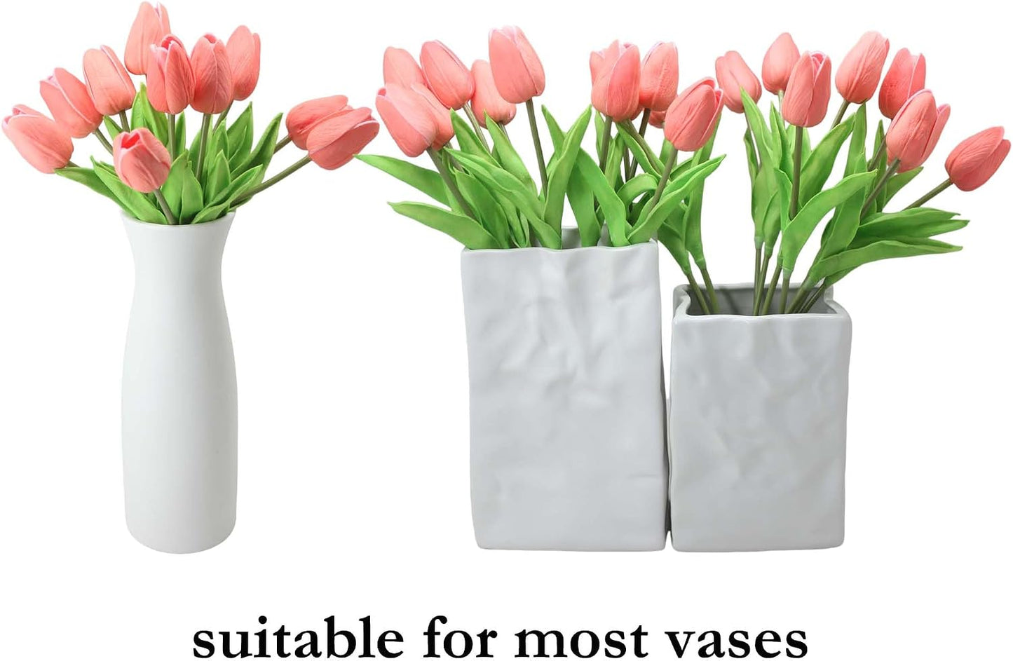 10-Heads Artificial Flowers PU Mini Real Touch Tulip Bouquets for Home Wedding Party Centerpiece Decoration (Coral) | 13.38 Inch,Real Touch PU Faux Floral,Mini Artificial Flowers for Home Decor Wedding Centerpiece Party Table Arrangment