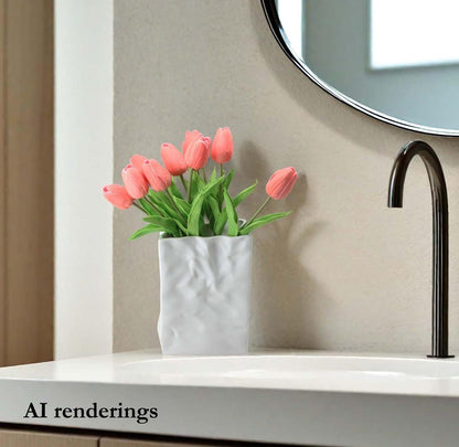 10-Heads Artificial Flowers PU Mini Real Touch Tulip Bouquets for Home Wedding Party Centerpiece Decoration (Coral) | 13.38 Inch,Real Touch PU Faux Floral,Mini Artificial Flowers for Home Decor Wedding Centerpiece Party Table Arrangment