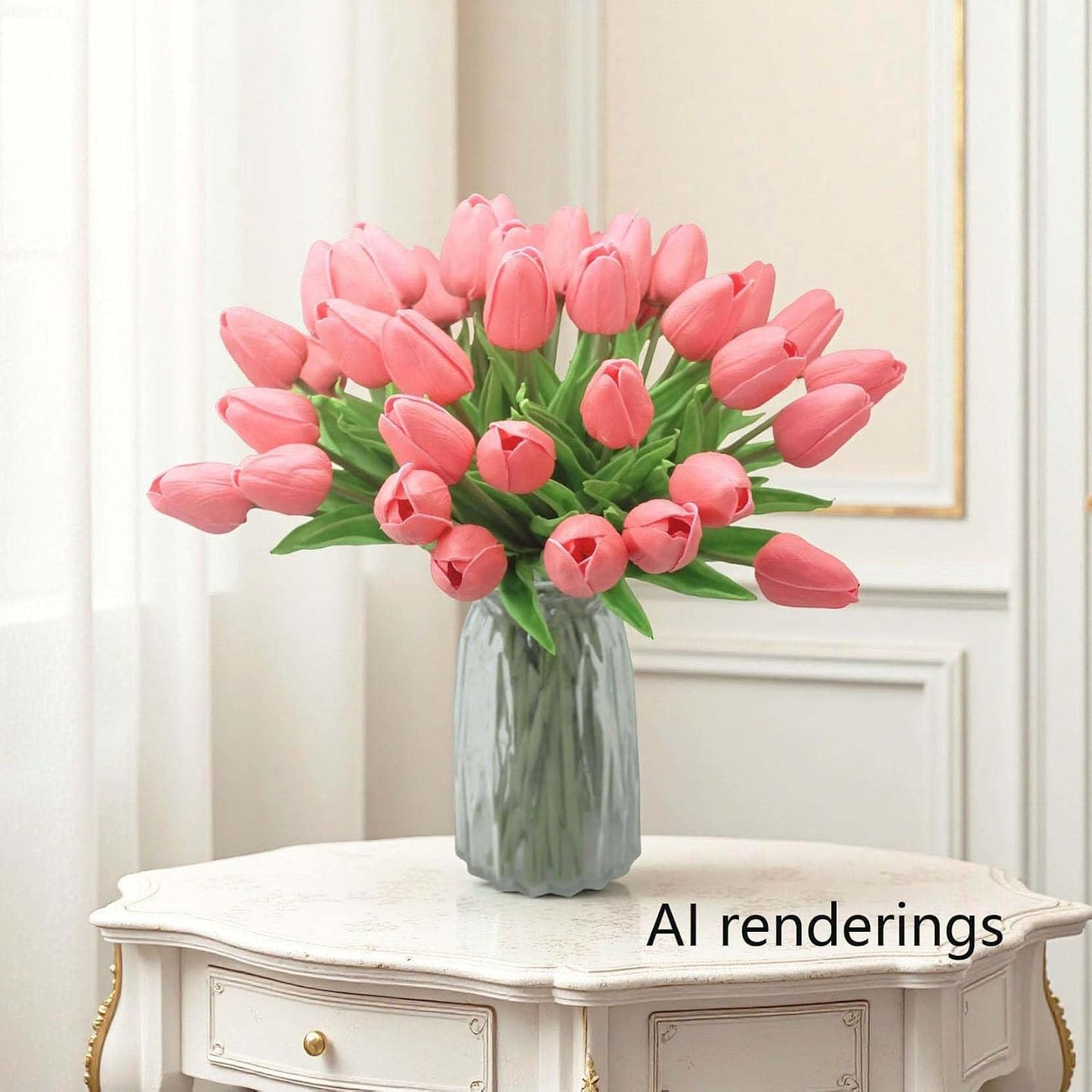 10-Heads Artificial Flowers PU Mini Real Touch Tulip Bouquets for Home Wedding Party Centerpiece Decoration (Coral) | 13.38 Inch,Real Touch PU Faux Floral,Mini Artificial Flowers for Home Decor Wedding Centerpiece Party Table Arrangment