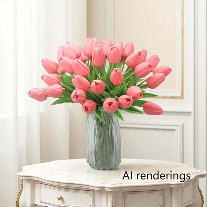 10-Heads Artificial Flowers PU Mini Real Touch Tulip Bouquets for Home Wedding Party Centerpiece Decoration (Coral) | 13.38 Inch,Real Touch PU Faux Floral,Mini Artificial Flowers for Home Decor Wedding Centerpiece Party Table Arrangment